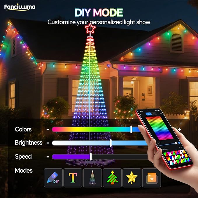 12 FT Smart Christmas Cone Tree Lights, 832 LED Lighted Outdoor Christmas Tree with Remote & App Control Timer, Music Sync, DIY RGB Color Changing for Indoor Outdoor Decorations