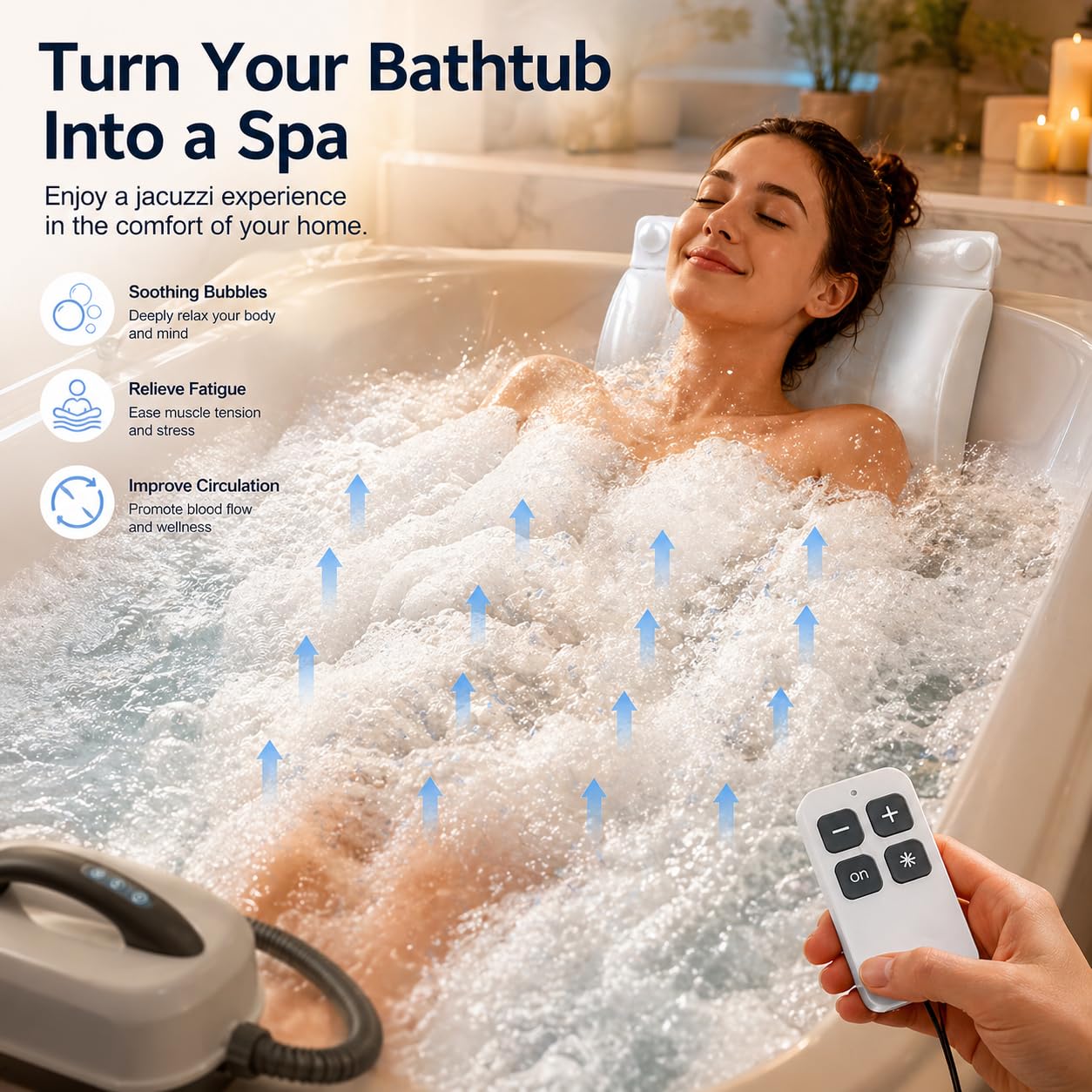 Spa Bubble Bath Mat with Remote,6-Speed Adjustable Bubbles & Non-Slip Suction Cups,Full Body Waterproof Bubble Mat for Bathtub to Relieve Muscle Fatigue, Stress & Improve Circulation