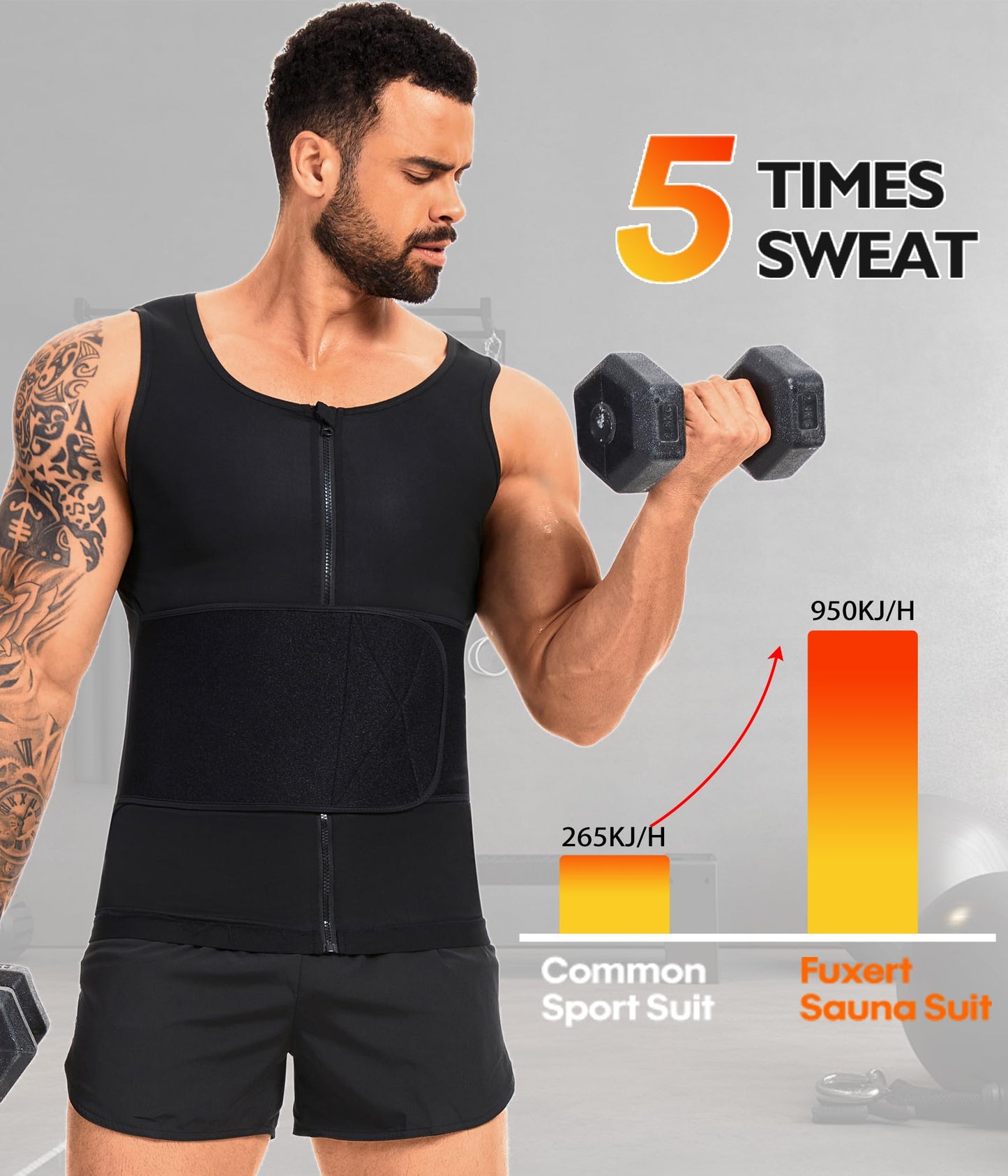 FUXERT Sauna Vest for Men Waist Trainer Sauna Shirt for Men Zipper Sweat Belt Tank Top for Belly Fat(SOBK L/XL)