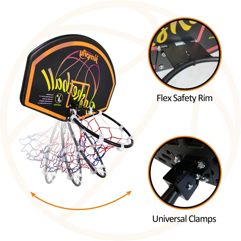 Jumpfly Trampoline Basketball Hoop Attachment, Basketball Hoop for Trampoline Easy to Install, Universal Trampoline Accessories Fits Straight Pole & Curved Pole with Mini Balls & Pump