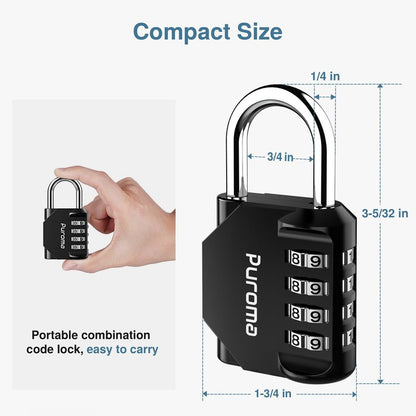 Puroma 3 Pack Combination Lock for Locker 4 Digit Outdoor Waterproof Padlock for School, Gym, Sports, Fence, Toolbox, Gate, Case, Outdoor, Hasp Storage, Cabinets (Black)