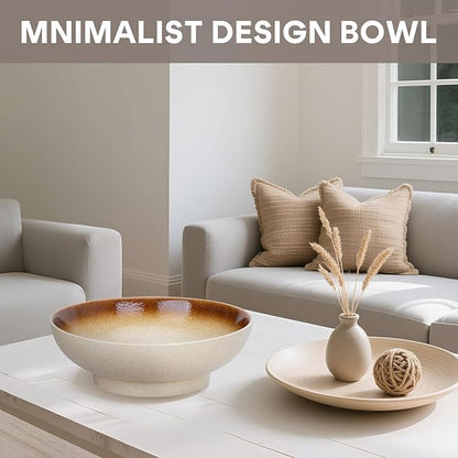 10" Decorative Bowl,Ceramic Fruit Bowl for Kitchen Counter,Coffee Table, Dining Room,Table Centerpiece Bowel,Entryway Key Holder & Jewelry Organizer(Wheat Gold)