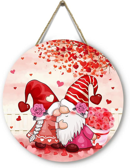 Valentine's Day Gnomes Door Hangers Red Hearts Rose Front Door Sign Wooden Porch Wall Sign Anniversary Wedding Holiday Home Garden Hanging Decorations