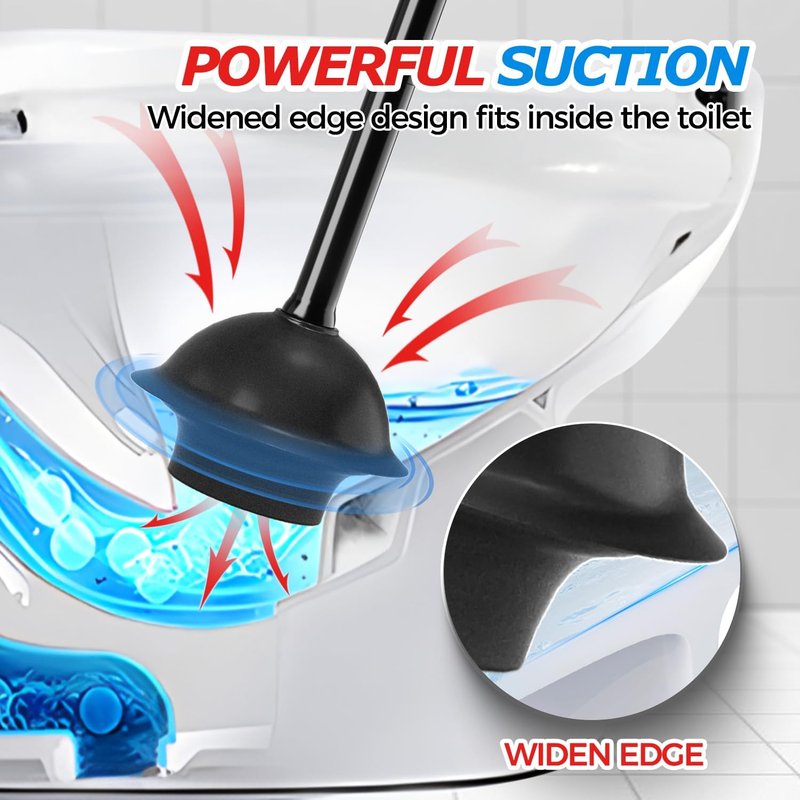 FORASTO Toilet Plunger with Holder,Plungers for Bathroom with Holder,Heavy Duty Plunger with Cover,Bathroom Decor，Bathroom Accessories，Toilet Bowl Cleaners,Black