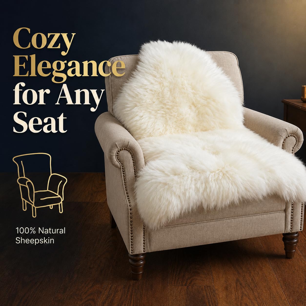 Woolous Sheepskin Rug, Genuine Sheep Skin Chair Throw 2x3 ft Ivory