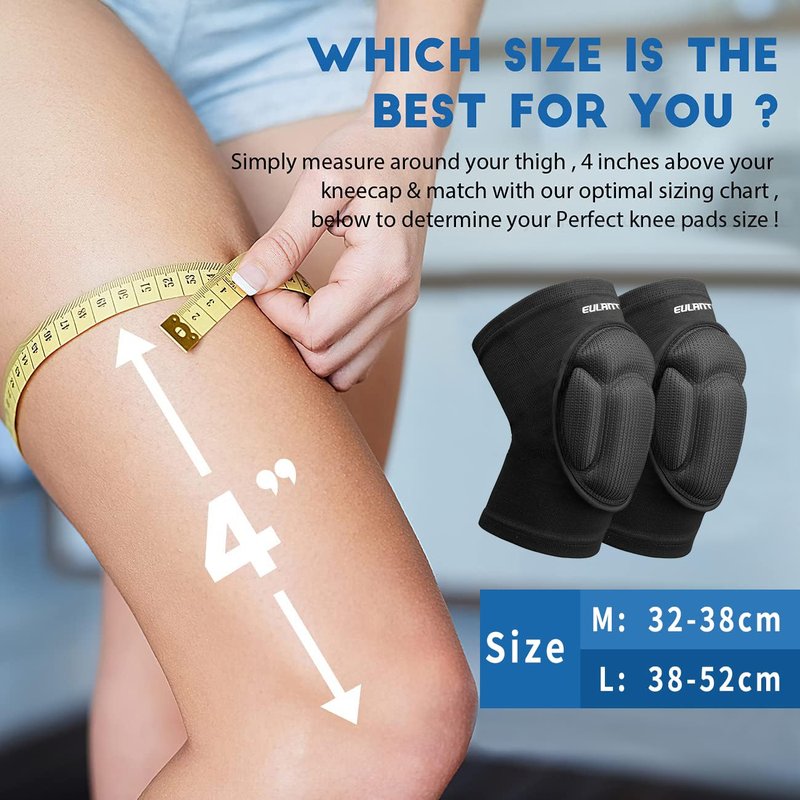 EULANT Knee Pads for Men Women, Collision Avoidance Knee Protector Sleeve, Kneepads with Thick EVA Foam Padding for Volleyball Basketball Wresting Gardening House Cleaning Construction Works L