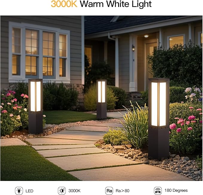 Landscape Path Light Hard Wired, 31.5" Outdoor Pathway Lights AC100-240V, Waterproof Bollard Driveway Lamp, Modern 3000K Standing Lighting Patio Lawn Tall Garden Lantern for Commercial Walkway