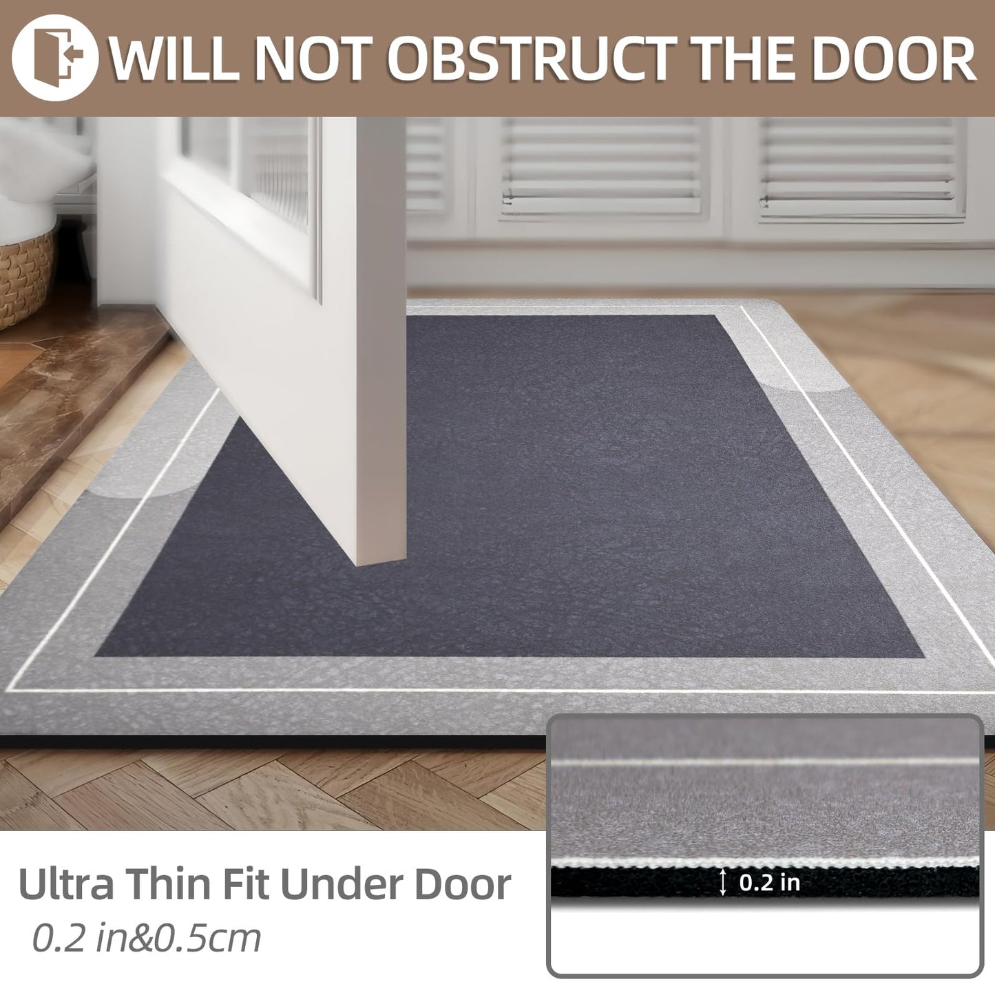 Mordem Diatomaceous Earth Bath Mat Super Absorbent Quick Dry Bath Mat, Bathroom Rugs Non Slip Washable, Thin Grey Bathroom Floor Mats-Shower Rug for in Front of Bathtub Shower, Easy Care, 15.7"x23.6"