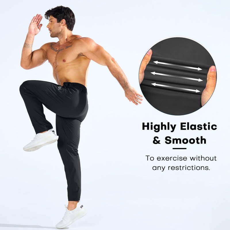 BROKIG Mens LightArmor Workout Sweatpants with Zip Pocket, UPF 50+ Stretch Gym Joggers Men Sweat Pants for Athletic(Medium,Black)