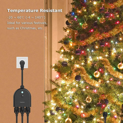 Outdoor Smart Plug Waterproof, TESSAN WiFi Smart Outlet Switch with 3 Individual Sockets Compatible with Alexa Google Home, Remote Control and Timer Function, 2.4GHz Wi-Fi Only