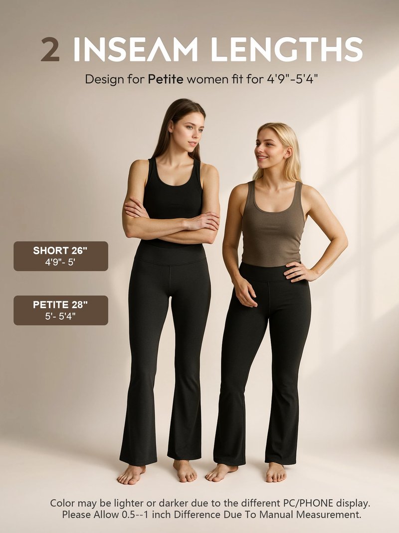 Tapata Petite Women's Bootcut Yoga Pants 26" Inseam High Waisted Workout Flare Leggings with Pockets, Black, Medium