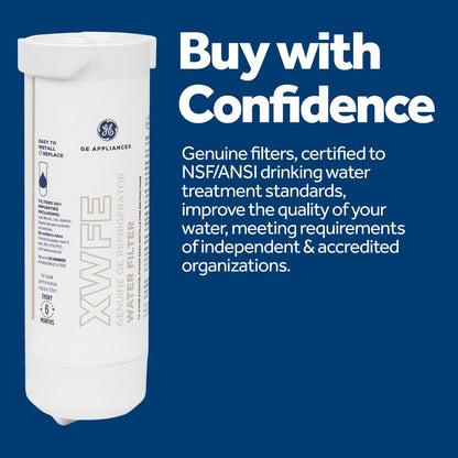 GE XWFE Refrigerator Water Filter | Reduces Lead & 50+ Impurities | Replace Every 6 Months | Pack of 4