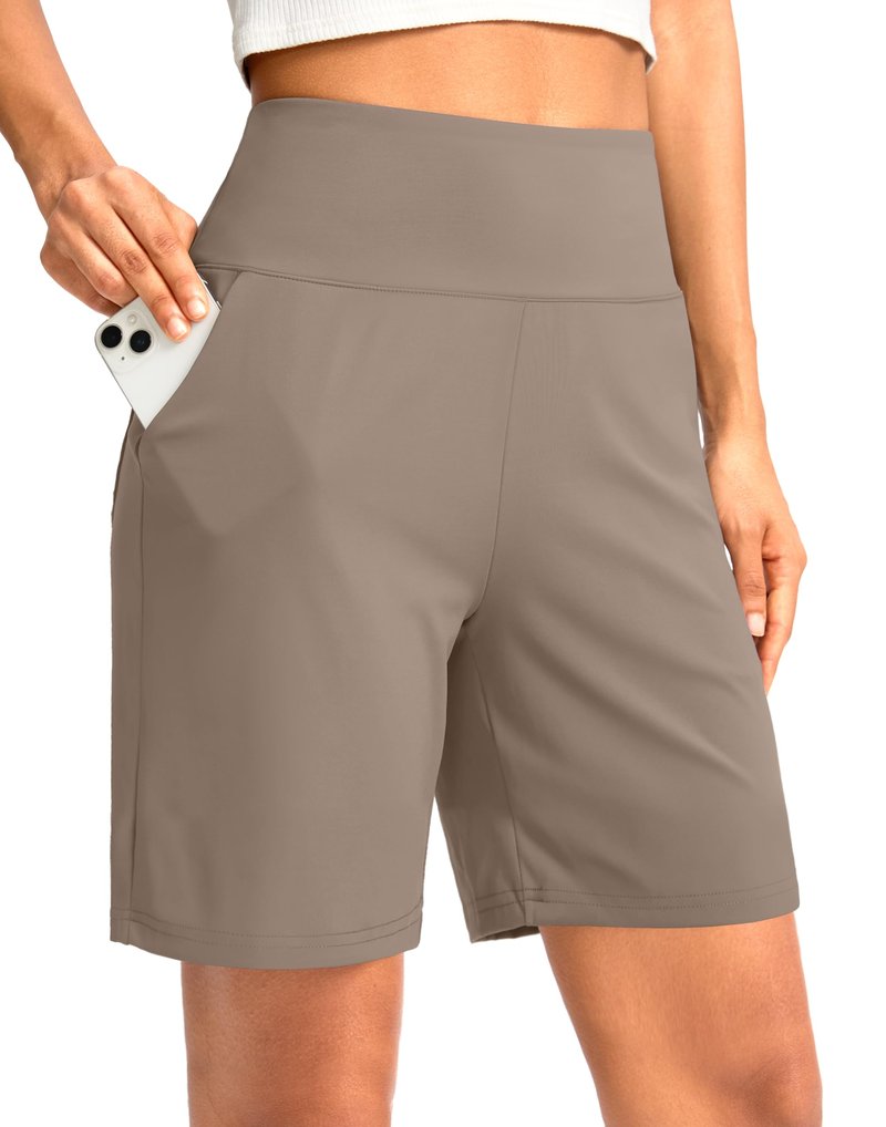 G Gradual Women's Bermuda Long Shorts with Pockets 7" High Waisted Knee Length Shorts for Women Walking Athletic Workout(Dark Khaki-L7,XL)