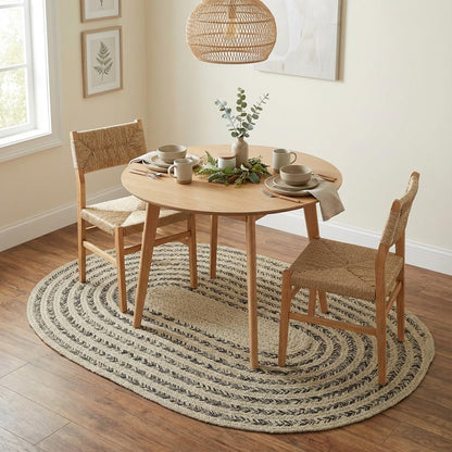 Cotton Braided Rug - 4' x 6' Beige and Brown Oval Woven Farmhouse Rug for Bedroom - Braided Minimalist Rugs for Living Room - Rustic Primitive Rugs for Breakfast Nook