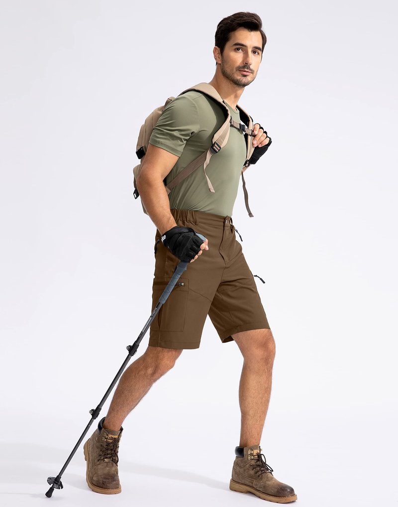 Pudolla Men's Hiking Cargo Shorts 9" Lightweight Outdoor Work Shorts for Men Travel Golf Camping Casual with 5 Zipper Pockets(Brown X-Large)
