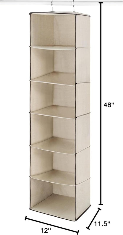 Whitmor Closet Organizer Heavy Duty Canvas 6 Shelf Hanging Accessory Bag