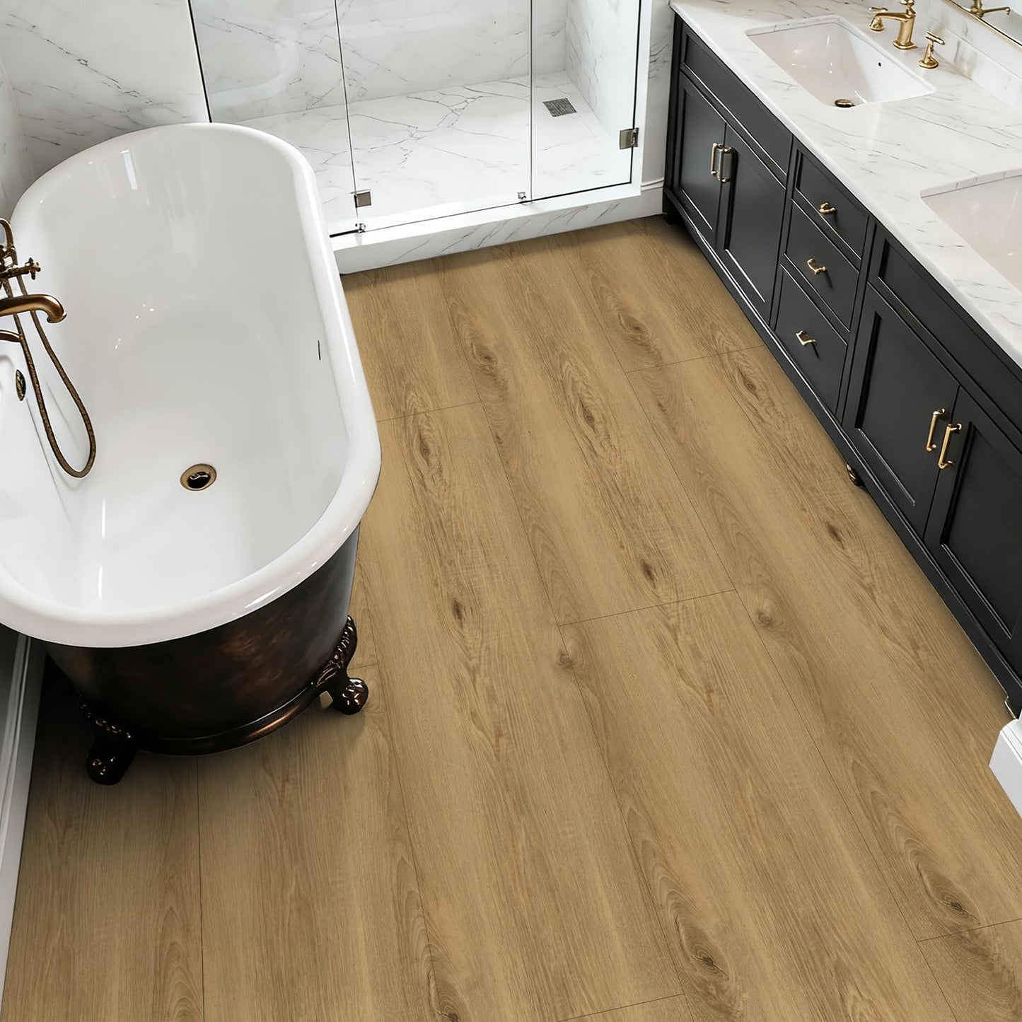 Dureidos Peel and Stick Floor Tile - Wood Vinyl Flooring Roll Waterproof for Kitchen and Bathroom - 11.8in X 137.8in Self Adhesive Floor Tiles Removable