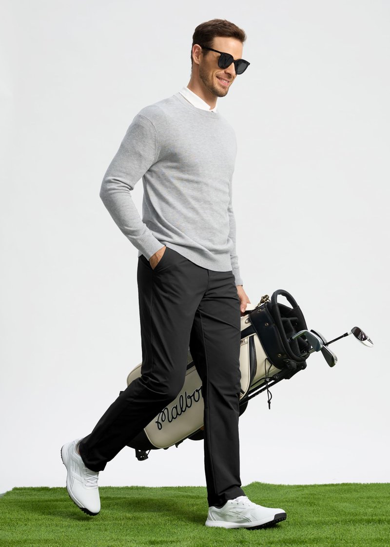 Pudolla Dress Pants for Men Golf Pants Stretch Work Dress Comfy Pants 34 Lightweight Quick Dry Casual Slacks Trousers(Black 33Wx34L)
