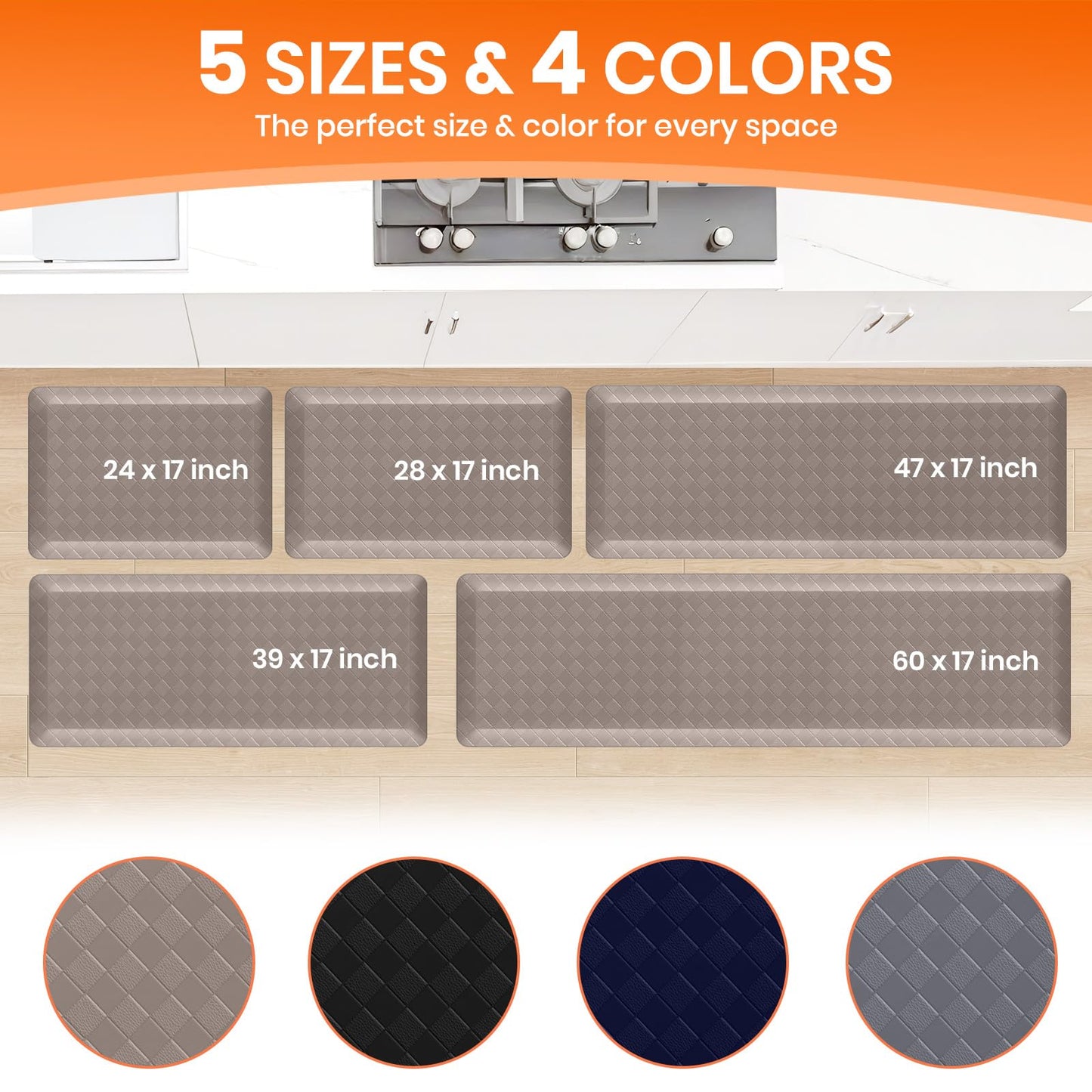 TranquilMoments 4/5 Inch Extra Thick Kitchen Mats for Floor,Non Slip Anti Fatigue Kitchen Rugs,Waterproof Stain Resistant Sink Mat,Cushioned Standing and Comfort Mats for Office (17"x24" Khaki)