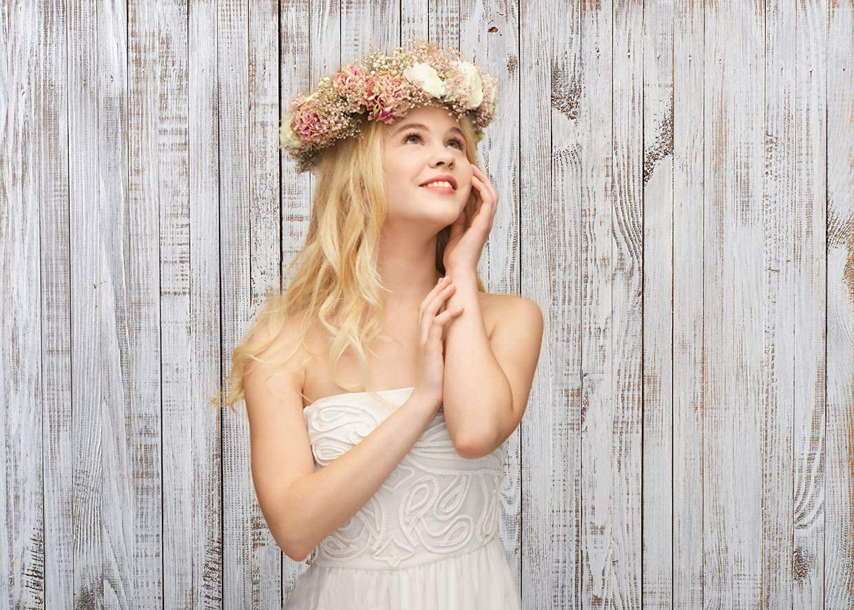WOLADA 7x5FT Vintage Wood Backdrop Retro Rustic White Gray Wooden Floor Backdrops for Photography Kids Adult Photo Booth Video Shoot Vinyl Studio Prop 11890