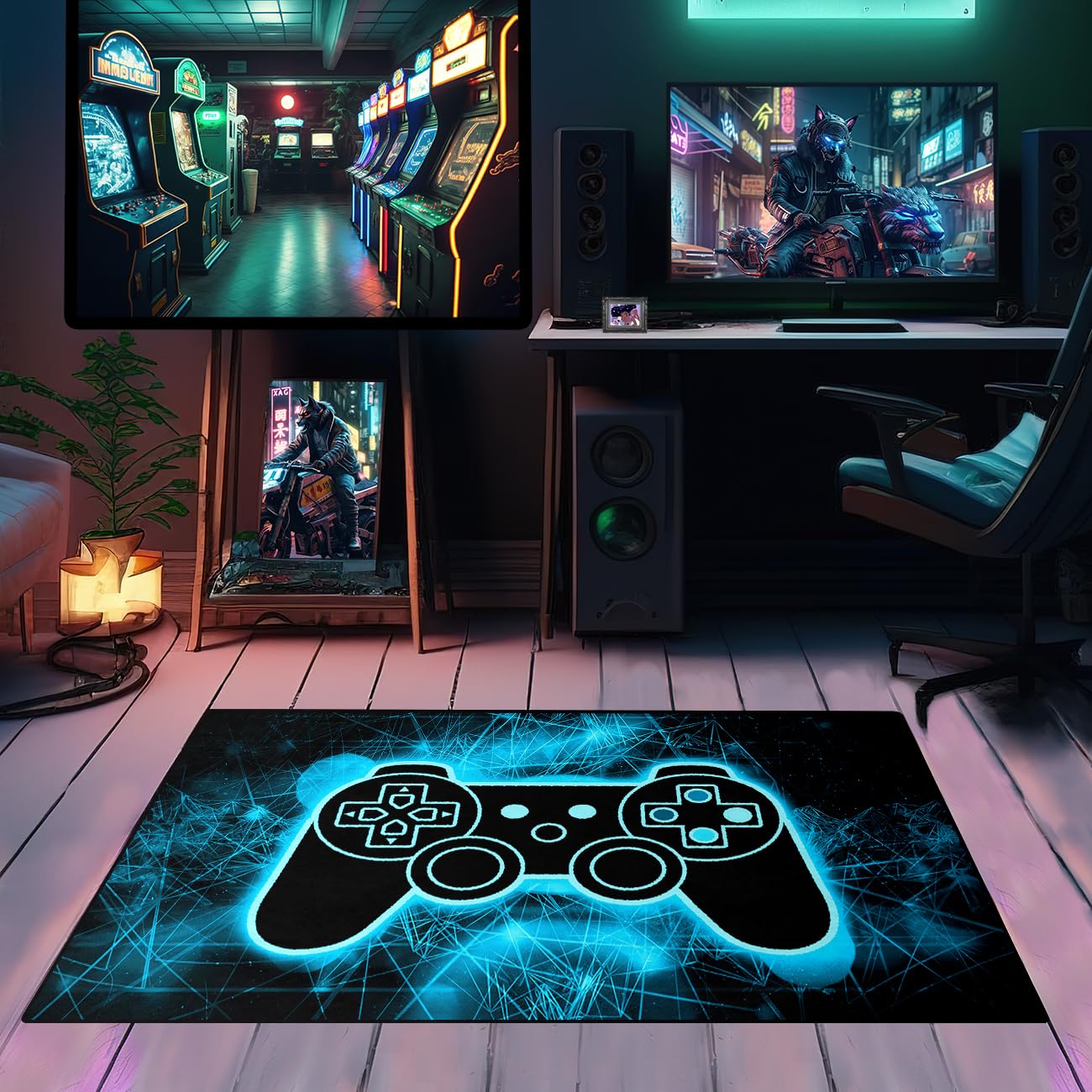 Gaming Rug - Video Game Area Rugs for Boys Teens Gamer Rug for Boys Room Gamer Controller Gamepad Pattern Carpet Floor Mat Bathroom Mat for Livingroom