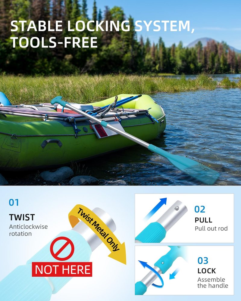 OCEANBROAD Telescoping Emergency Paddle 21''-42''（Assembling Required） Collapsible Paddles Aluminium Shaft for Kayaking Boating Canoeing River Tubing, Blue, 1 Paddle
