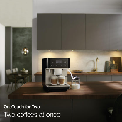 Miele CM 6360 MilkPerfection Automatic Coffee Machine - OneTouch for Two, AromaticSystem, 8 individual profiles, DoubleShot, WiFi-compatible, LED lighting, in Obsidian Black CleanSteel Metallic