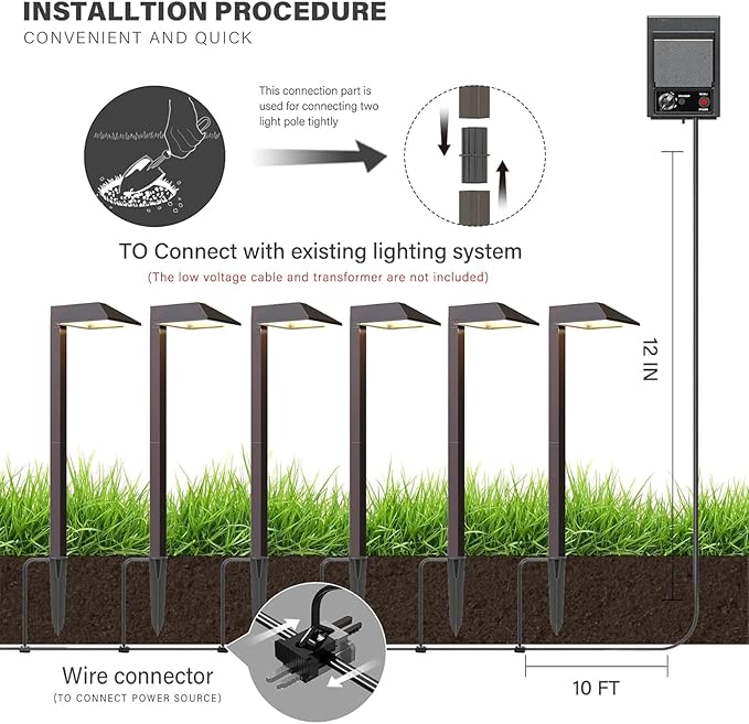 Equinox Outdoor Low Voltage Landscape Lighting 0.6W LED 3100K Warm White Metal 12V Pathway Lights Charcoal Brown Kits with Connector and Stake (1Pack)
