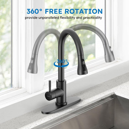 Arofa Matte Black Kitchen Faucet, Kitchen Sink Faucet with Pull Down Sprayer Single Handle Stainless Steel Commercial Modern for 1 or 3 Hole Farmhouse Camper Laundry Utility Rv Bar Sinks