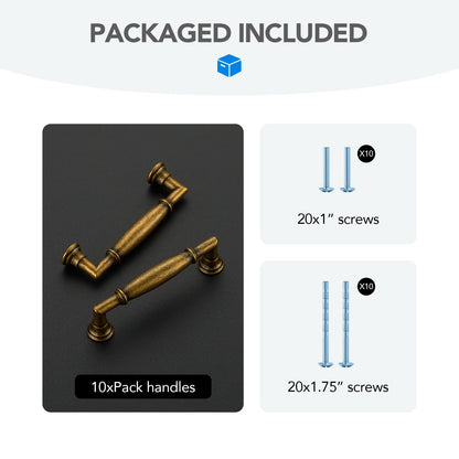 HOME EDIT 10 Pack 3-1/2 Inch Antique Brass Cabinet Handles Solid Zinc Alloy Pulls for Kitchen, Dresser, Closet & Bathroom Cabinets Hardware