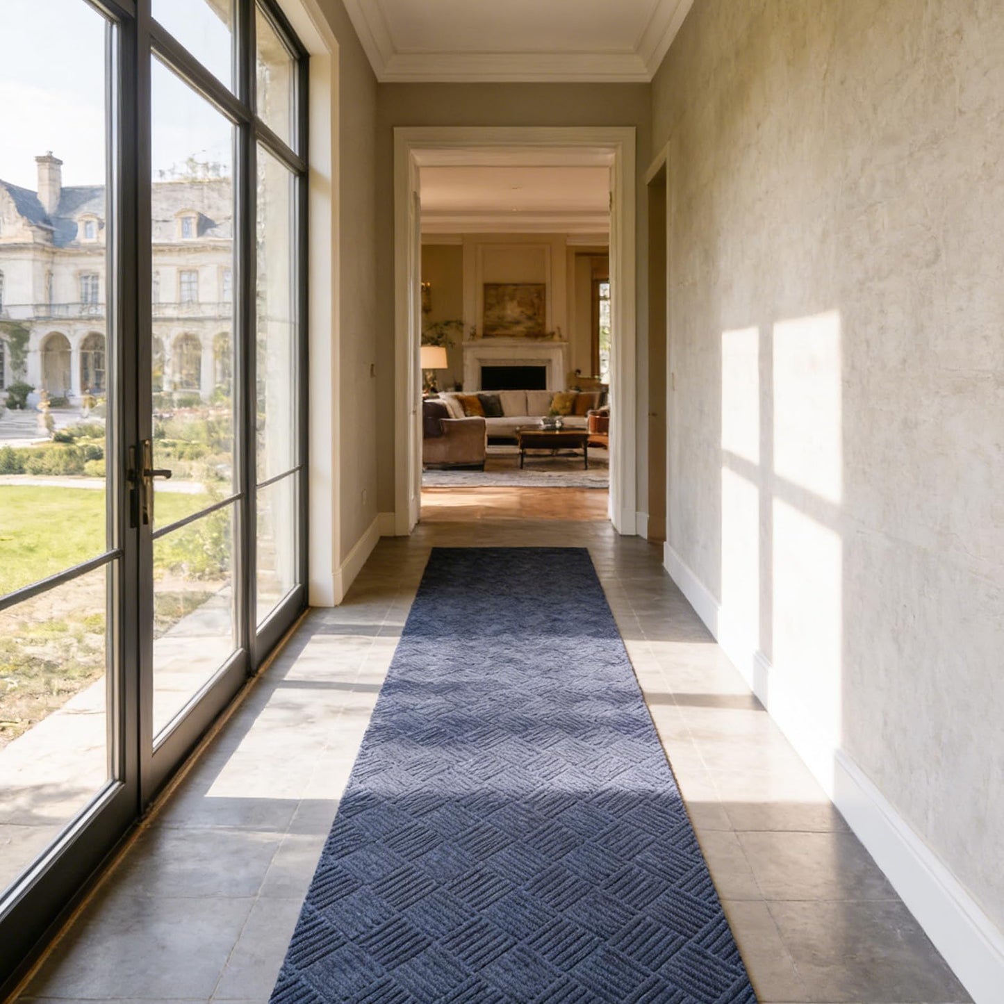 Geometric Runner Rug 2 x 6 ft Indoor Outdoor, Gray Non Slip Rubber Backing, Waterproof Low Profile Area Runner for Hallway, Entryway, Kitchen, Patio, Garage, Stairs & Laundry