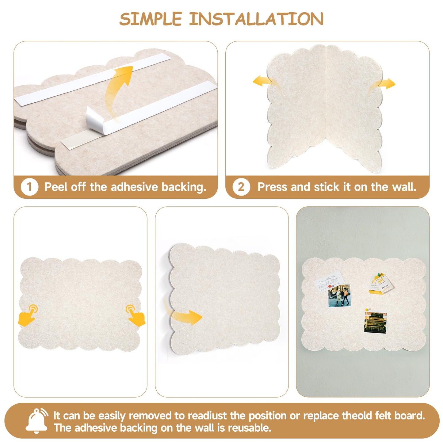 Felt Bulletin Board 24" x 18" Cork Board Alternative,Decorative Felt Pin Board Foldable Cork Boards for Walls Self-Adhesive Cork Board for Home Office Classroom Pin Board (Oatmeal)