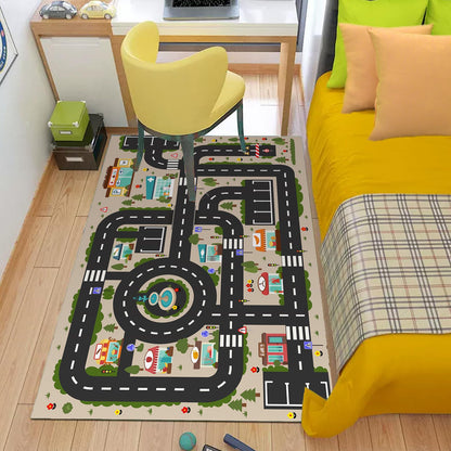 Analog ABC Kids Rug Playroom Car Play Mat City Life Road Rug for Cars Fun City Map for Carpet for Bedroom Boys (63 * 94 inches, Evening City)