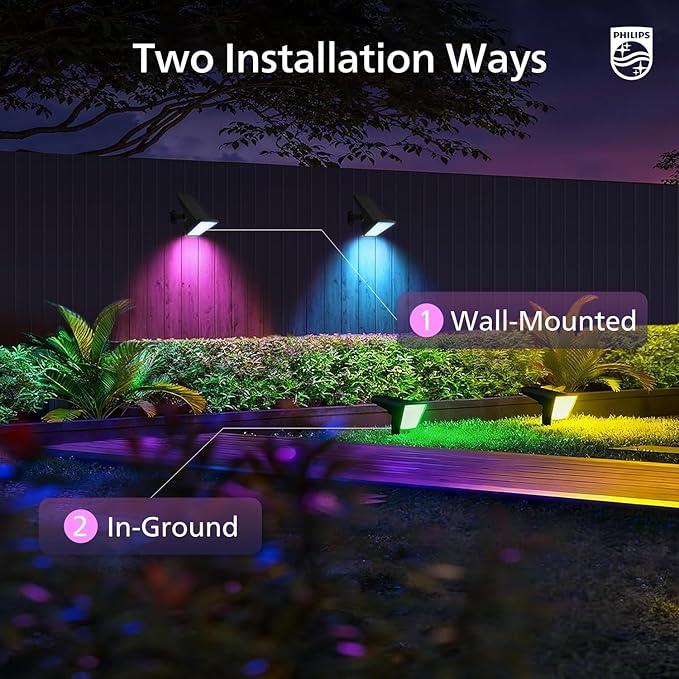 Philips 6 Packs Solar RGBW Spot Lights Outdoor, 18 LED Solar Powered Landscape Lights, 9 Lighting Modes Color-Changing Dusk to Dawn Waterproof Pathway Spotlights for Garden Trees Halloween Christmas
