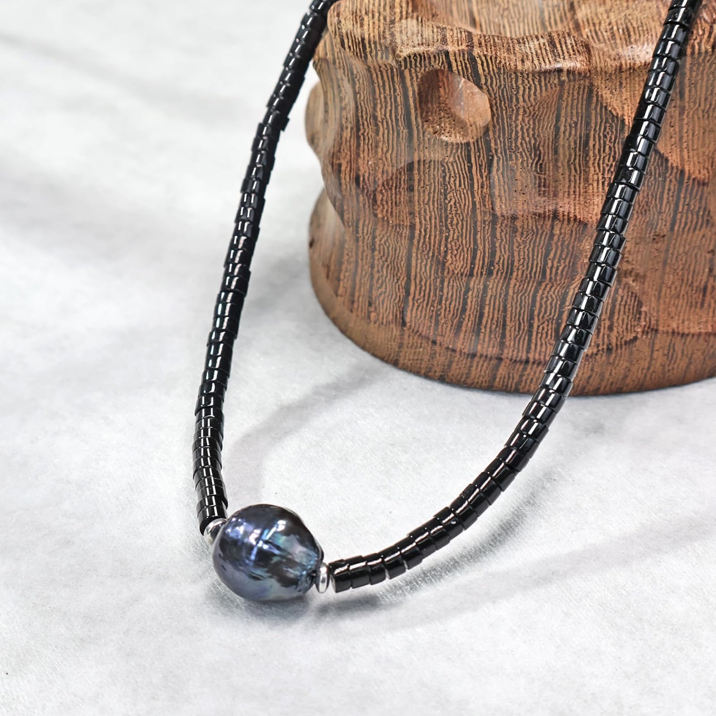 TIYO Mens Necklace Black Pearl Pendant Men’s Beaded Necklace for Men Jewelry Beach Surfer Necklaces for Fathers, Boyfriend, Husbands Gifts (01 black, 18")