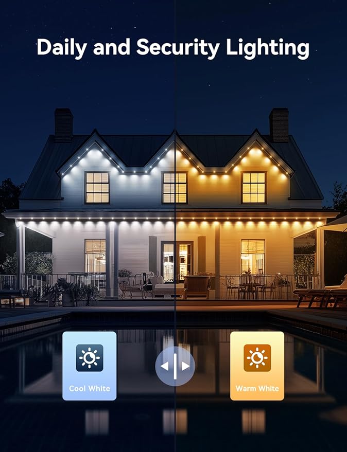 Permanent Outdoor Lights for House, 120ft with 88 Smart IC+RGBCW LED Lights, IP67 Waterproof Eaves Light for Daily Christmas Decorations, Work with Remote, APP, Alexa, White