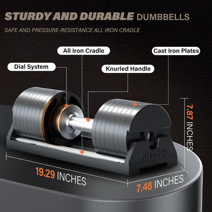 SNODE AD80 Drop Proof 80 lbs Adjustable Dumbbell Set -Adjustable Weights with Cast Iron Plates and Cradle, Knurled Handle, Fast Adjust, Compact Home Gym Equipment for Bench & Press