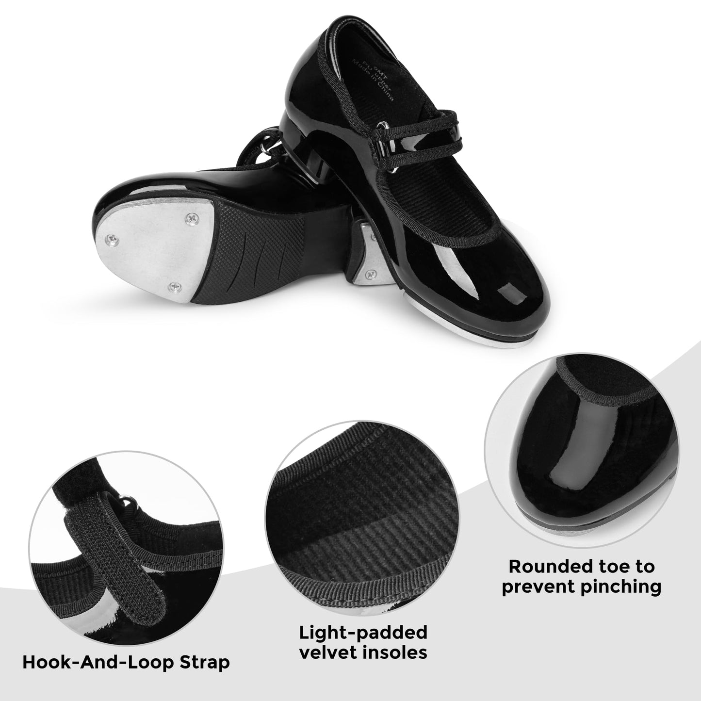 Stelle Tap Shoes for Girls Toddler Boys PU Leather Dance Shoes(Toddler/Little Kid/Big Kid)(Black,9MT)