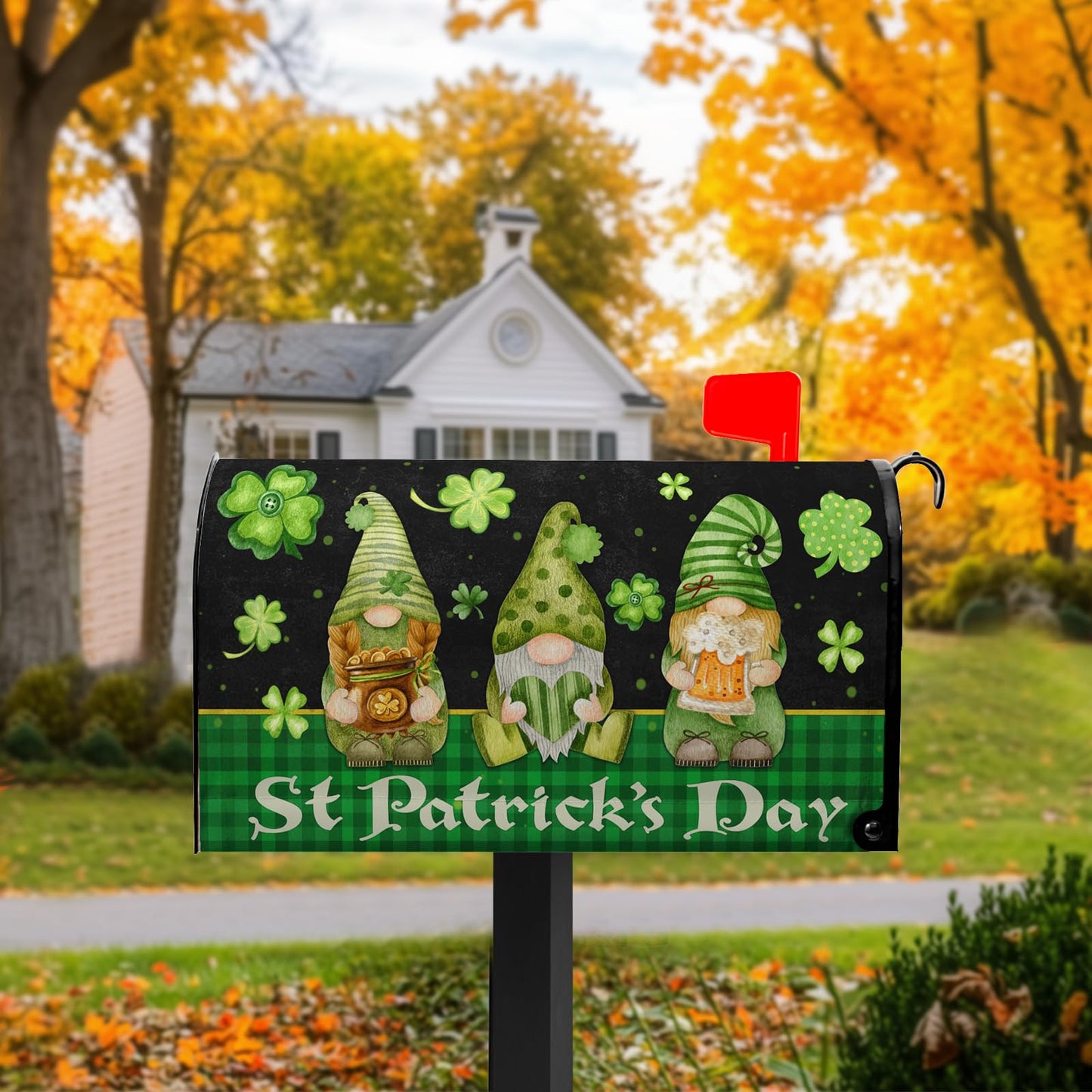 VentuCoven St Patricks Gnomes Mailbox Cover - Shamrock Mailbox Covers Magnetic Standard Size 21x18 in -Decoration for Garden - Green Clover
