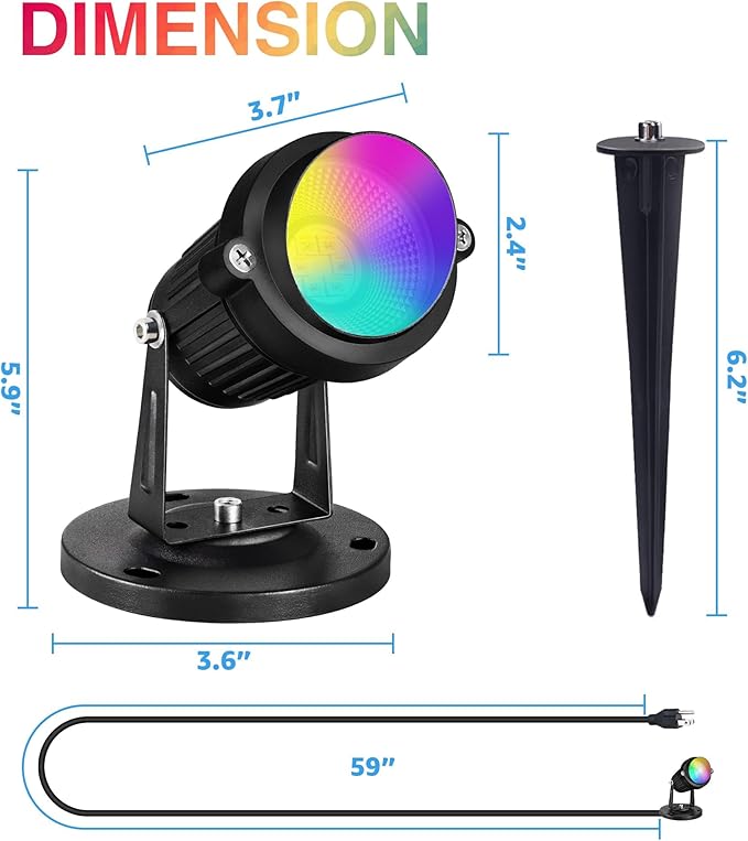 SUNVIE 6W RGBW Up Lights Indoor LED Spot Lights Indoor for Accent Lighting Color Changing Uplighting with Remote Control 120V 4.92FT Cord Spotlight Plug in with Stake for Plant Party Decor, 4 Pack