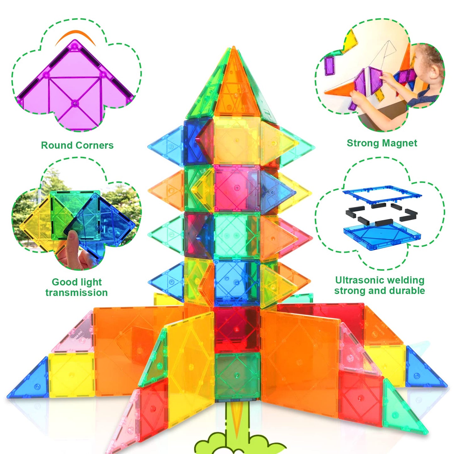 Magnetic Tiles Toddler Toys Magnetic Building Blocks for Kids Ages 3-12 STEM Educational Toys for Girls & Boys Sensory Play for Preschool Learning Birthday Chritmas Gift