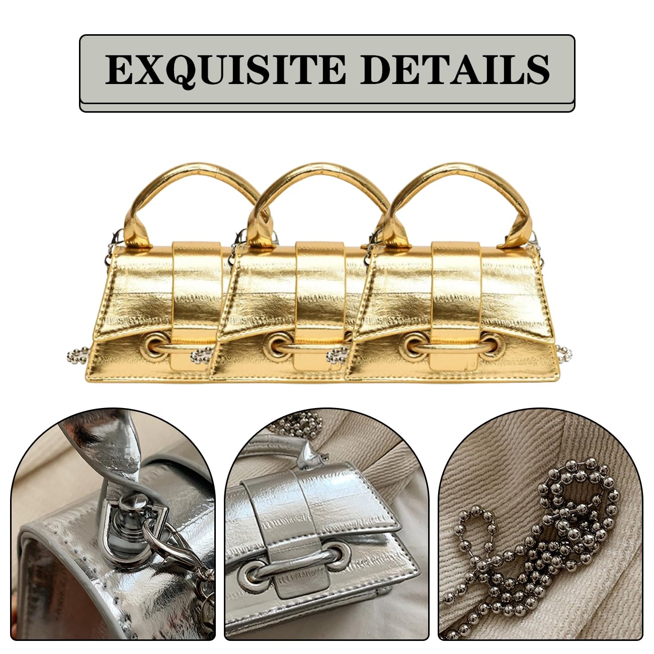 Mini Crossbody Bags Women's Y2K Purses Top Handle Crossbody Bag Clutch Shoulder Handbag for Cocktail Party Prom Wedding Gold