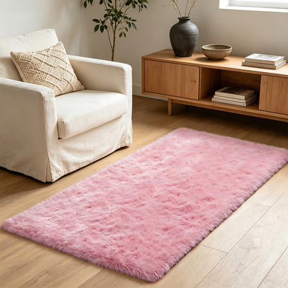 Shag Runner Rug for Bedroom Living Room 3x7 Upgrade Non-Slip Fluffy Soft Bedside Rugs,Pink Shaggy Carpet for Kids Girls Boys Dorm Nursery Home Decor Aesthetic