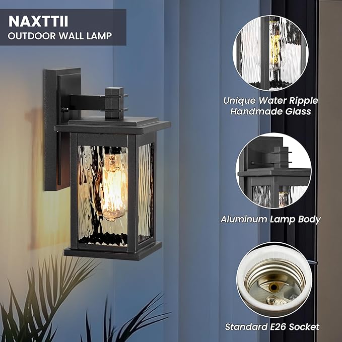 Outdoor Sconce Lights Black Aluminum Outside Light Fixtures for House Waterproof Outdoor Porch Light 2-Pack E26 Socket