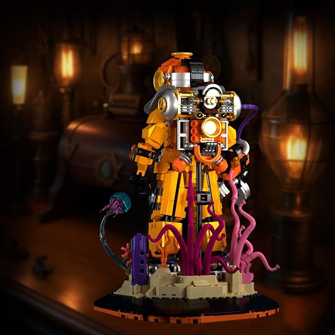 Steampunk Diver Building Set for Adults Deep Sea Diving Explorer Model Cool Diver Robot Collectible Display Model Creative Building Toy Gifts (1287 Pieces