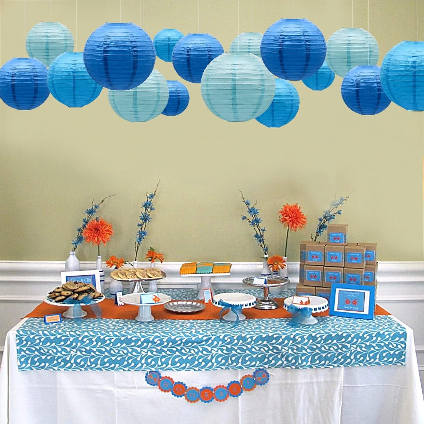 SIPRKAICT Blue Paper Lanterns Party Decorations,12pcs Hanging Paper Lantern for Classroom,Baby Shower,Graduation,Wedding,Birthday