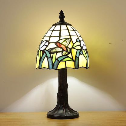 Small Tiffany Table Lamp,3 Color Temperature Hummingbird Stained Glass Table Lamps for Living Room, Dining Room,Bedroom Bedside Nightstand Night Light,W/LED Bulb,6X6X13Inch