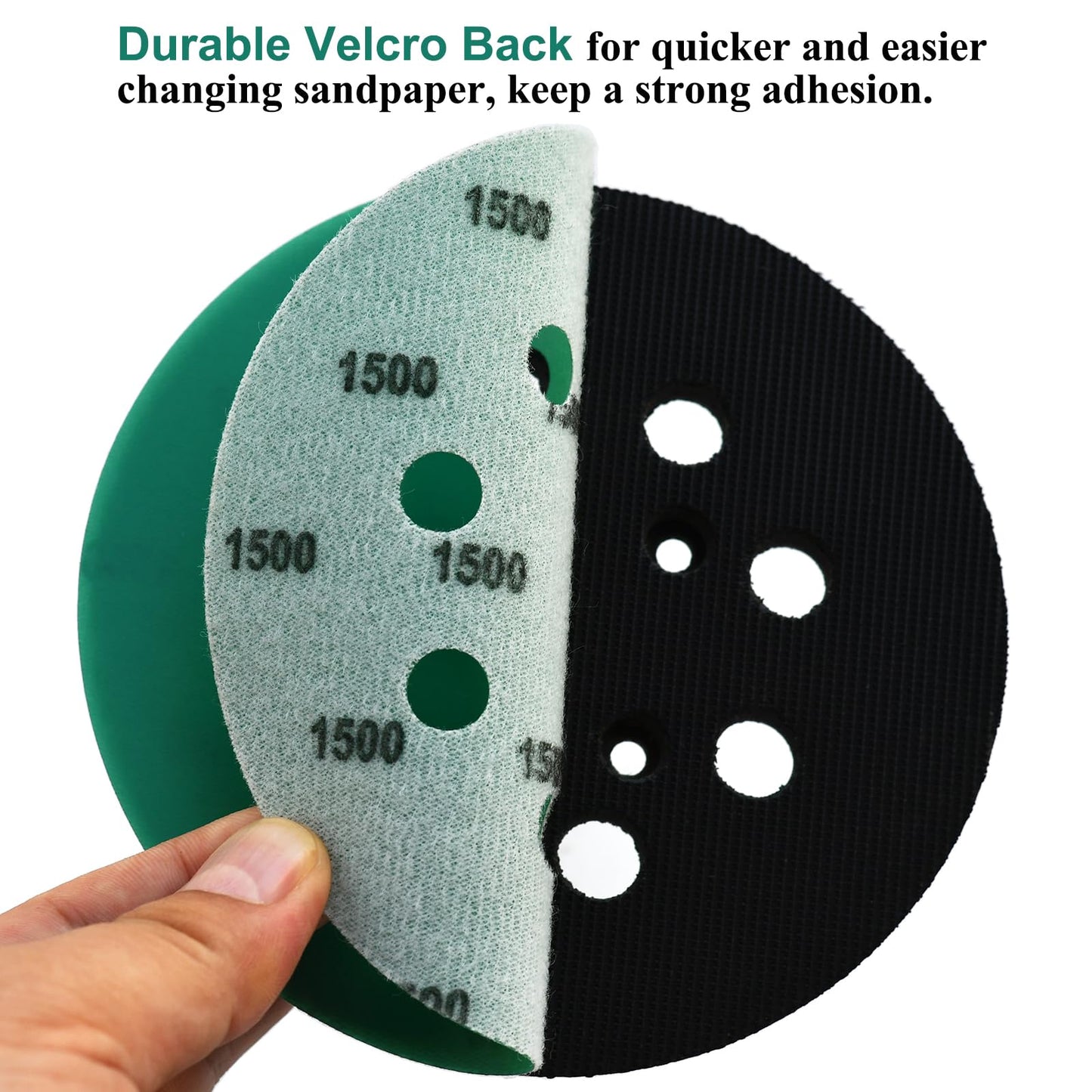 Aiyard 5-Inch 8-Hole Wet Dry Sanding Discs 1500 Grit, Polyester Film Backed Heavy-Duty Hook and Loop Sandpaper for Random Orbital Sander, 50-Pack