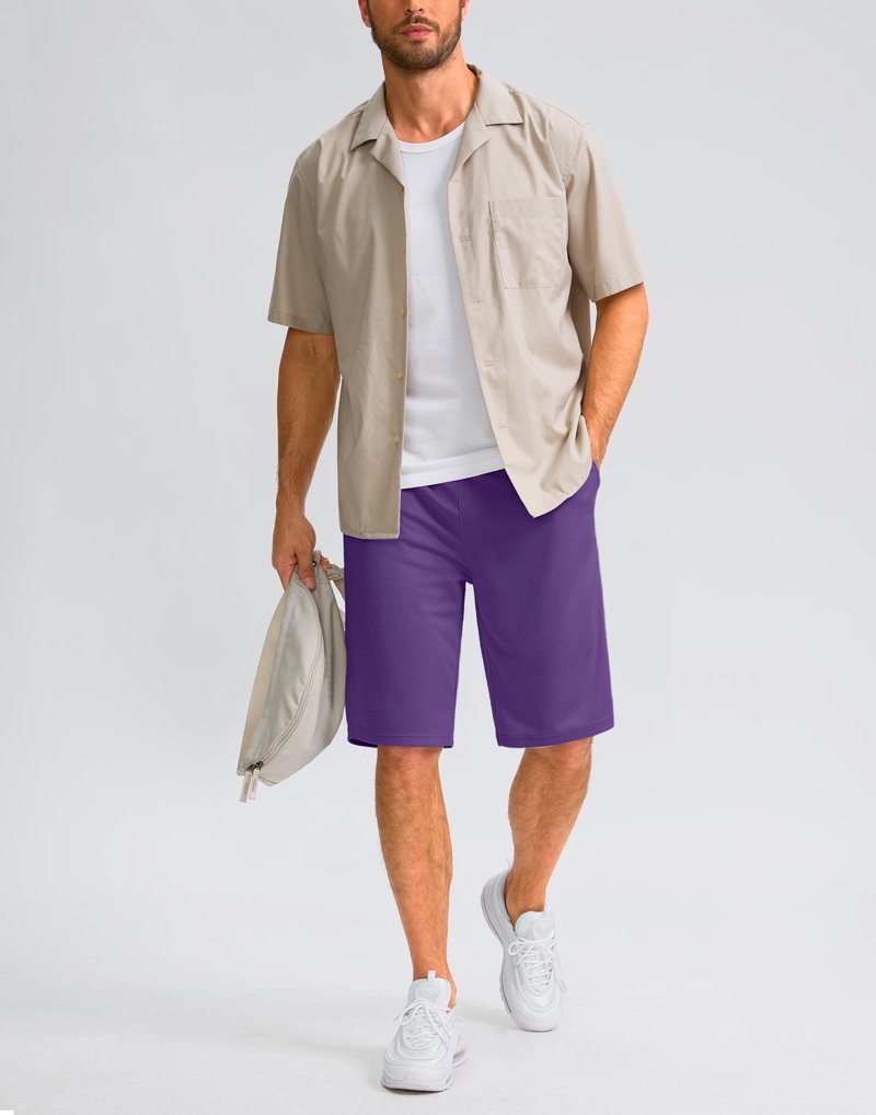 Men's Athletic Shorts with Pockets 9" / 11" Long Basketball Shorts Lightweight Quick Dry Gym Workout Shorts for Men(Purple,L)