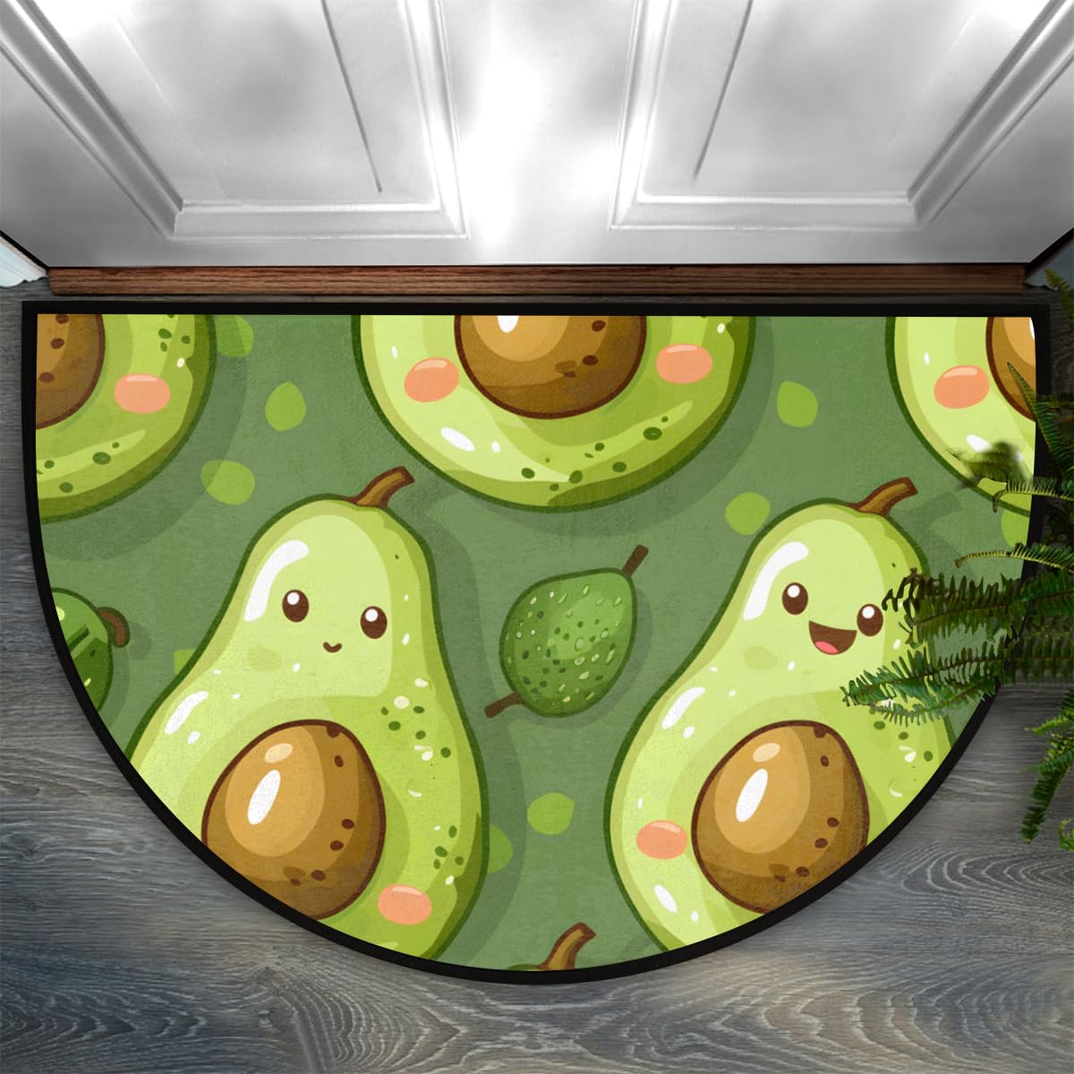 LCLJJDMBM Avocado Cute Half Round Door Mat Indoor Entrance Half Moon Rug Area Rug Low Pile Non Slip Absorbent Semi Circle Welcome Mats for Kitchen Patio Home Decoration 36x24 Inch